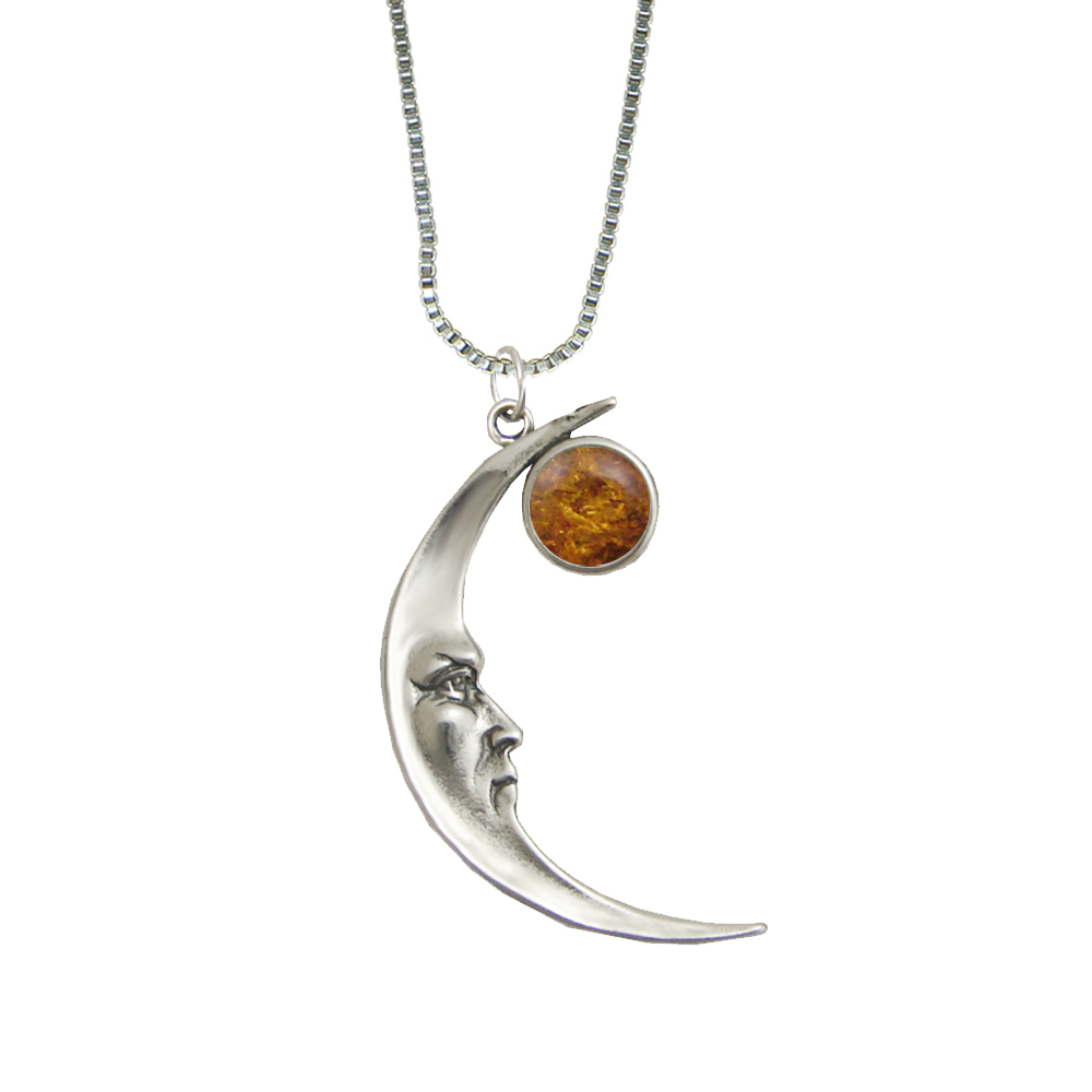 Sterling Silver Mystical Moon Pendant With Amber